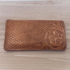 Patrica Nash Wallet Tan Leather W Basket Weave & Flower Tooling